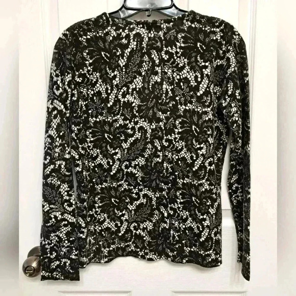 George Sweater Black and White Print Cardigan Medium Crewneck Button Front - Picture 10 of 11